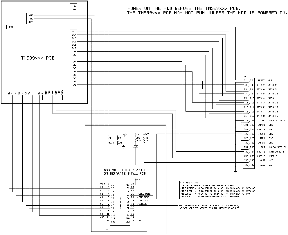 TMS99xxx to IDE Interface Schematic